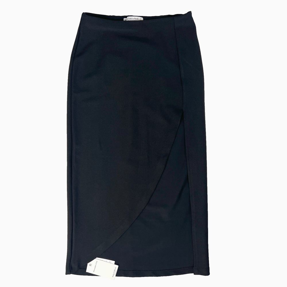 Abercrombie & Fitch Midi Skirt S NWT Black Asymm Slit Corpcore 90s Minimalist SM